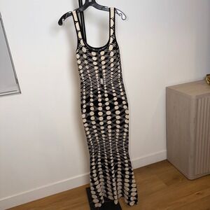 NWT Fashion Nova Sabrina Sweater Maxi Dress Black Cream Geometric Bodycon